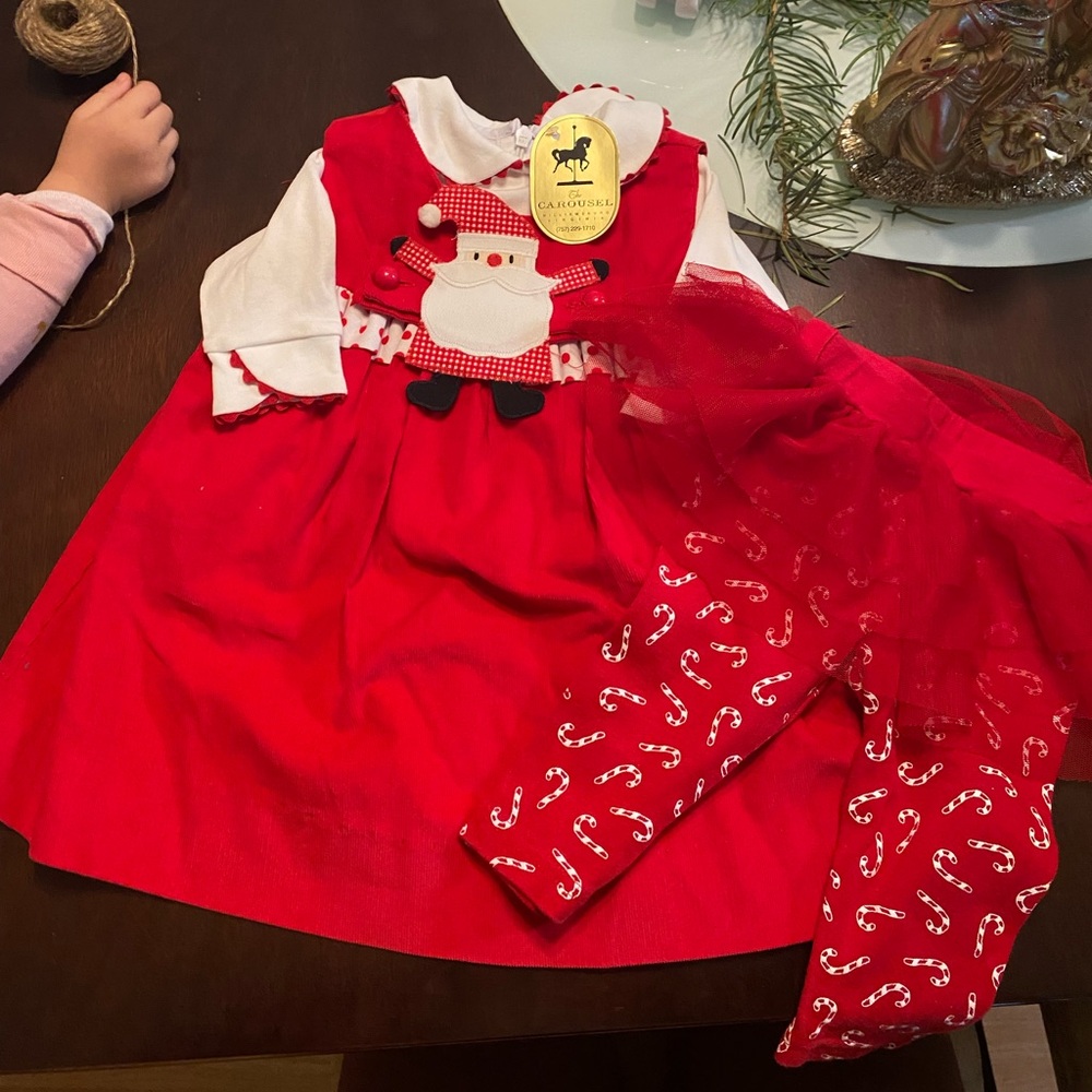 Carriage Boutique Red Santa Dress with Candy Cane Leggings